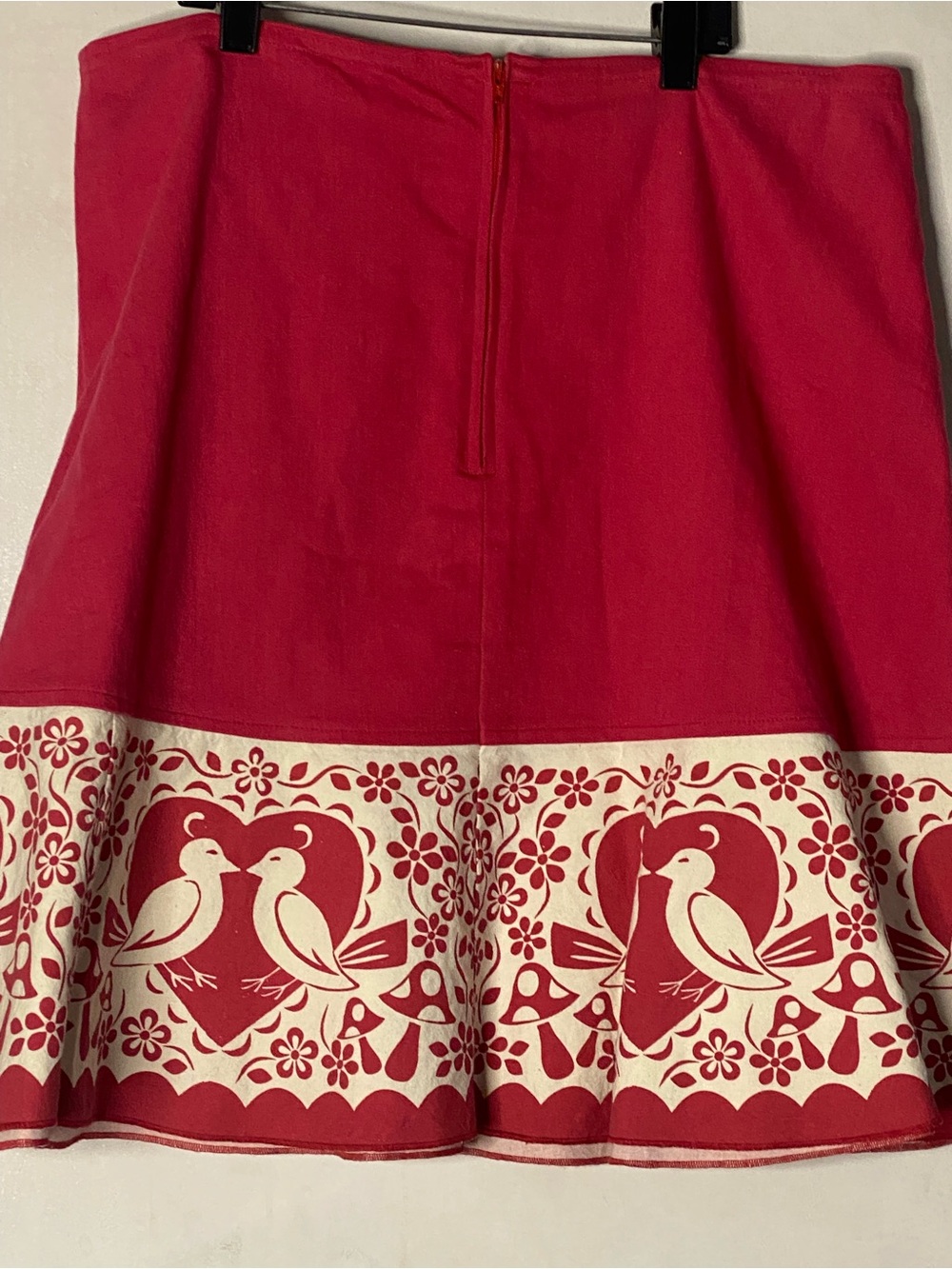 Made with Love by Hannah Folk Art Birds & Mushrooms Skirt Red 1XL Cottagecore
